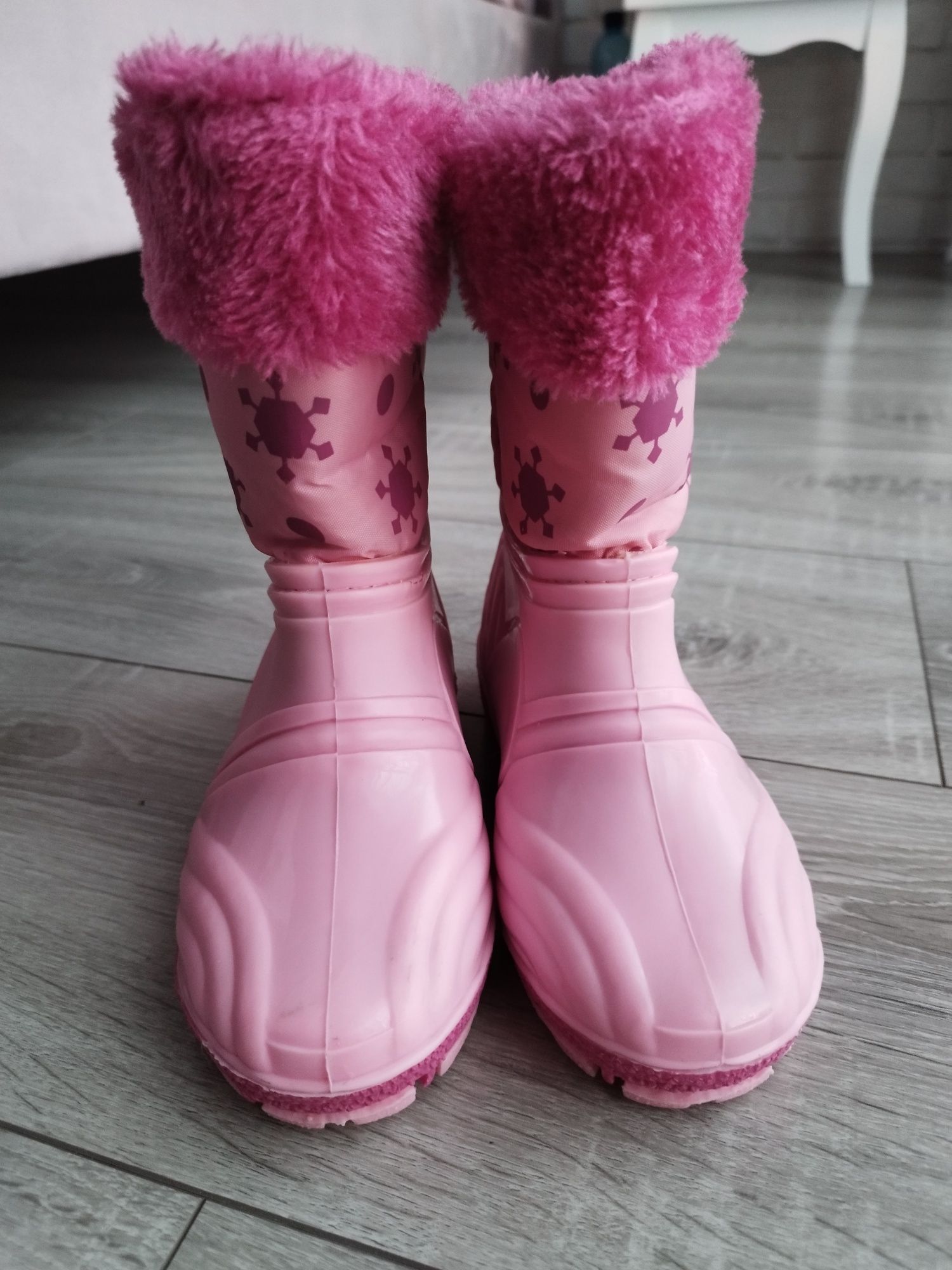 Różowe buty zimowe śniegowce ocieplane kalosze 29
