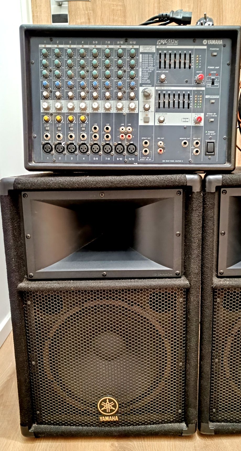 Yamaha EMX 512sc + kolumny S112V + statywy Proel + kable + pokorwce