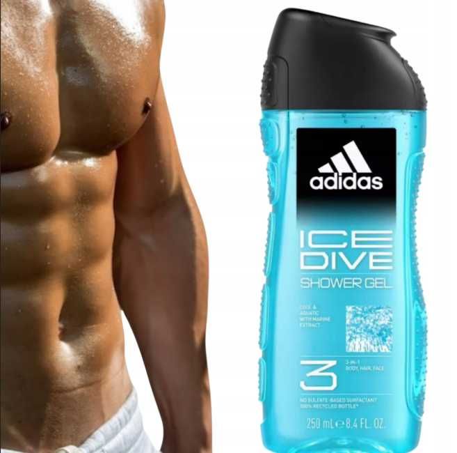 NOWY Żel Pod Prysznic ADIDAS Męski ICE DIVE 250M 3W1 Szampon
