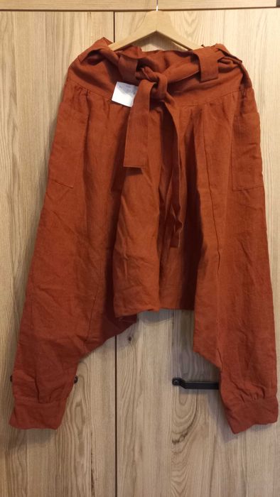 Szarawary lniane L brąz / cynamon unisex len 100%