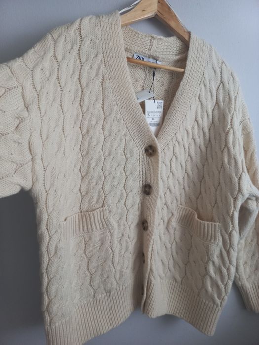 Zara gruby sweter kardigan wełniany r.S/M