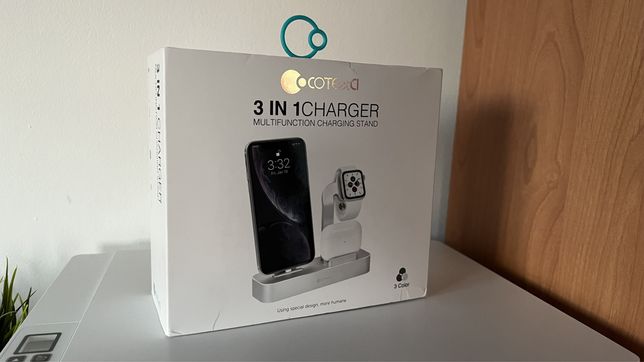 Ładowarka iphone air pods apple watch 3 in 1 3 w 1 nowy srebrny