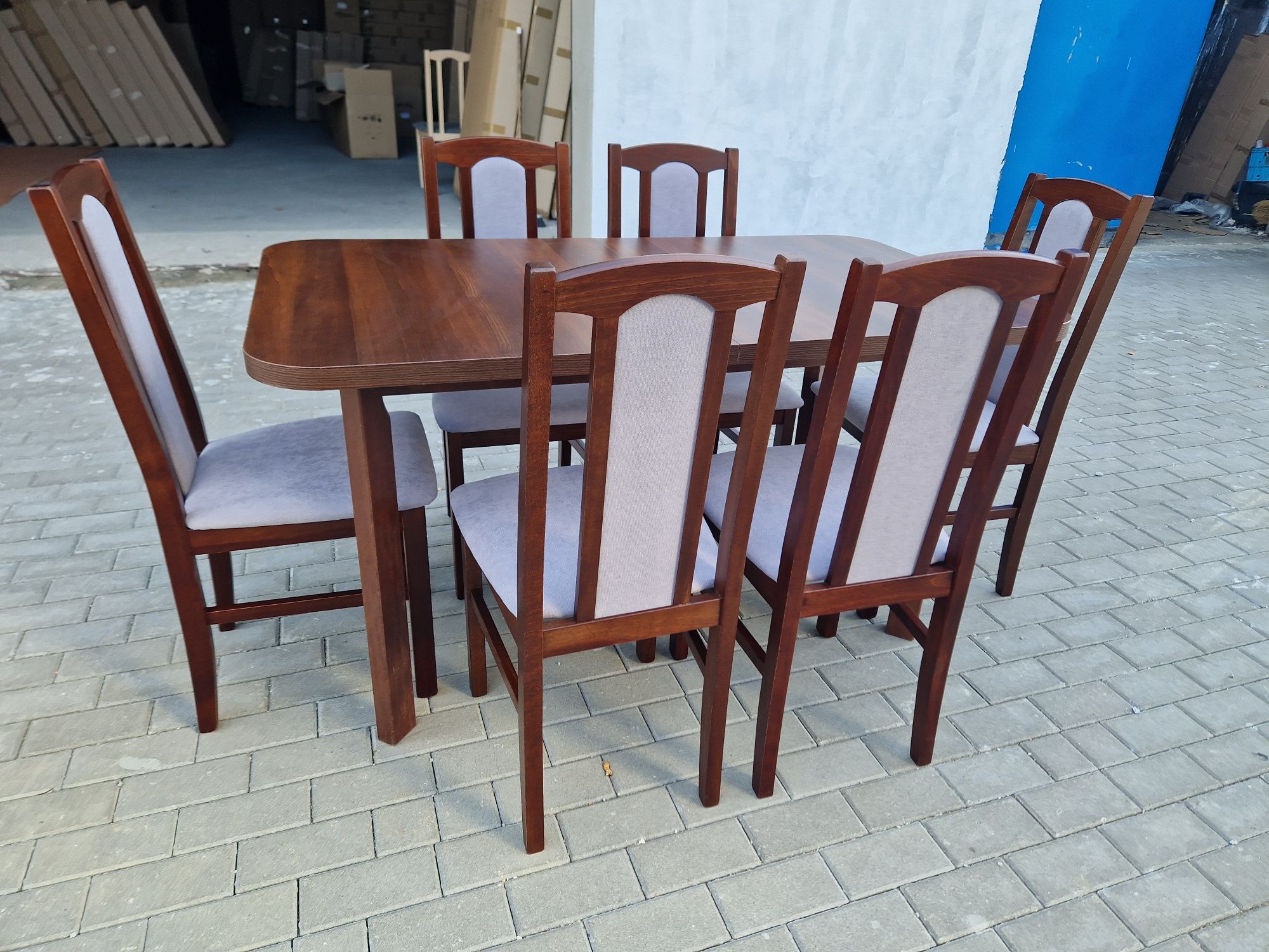 Nowe: Stół 80x140/180 + 6 krzeseł, orzech + szary, dostawa cała PL