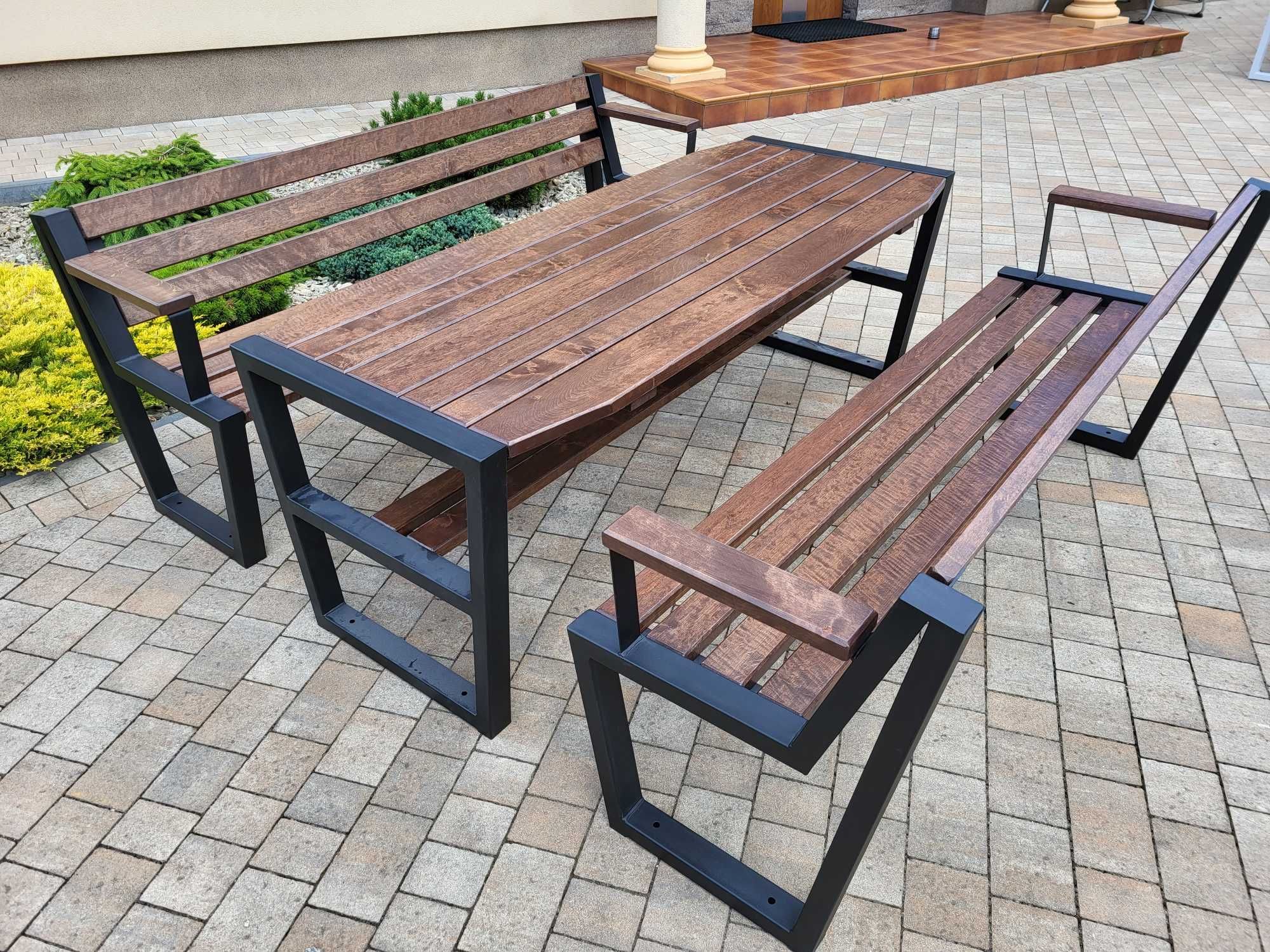 Meble ogrodowe nowoczesne stół + 2 ławki olcha 192 cm