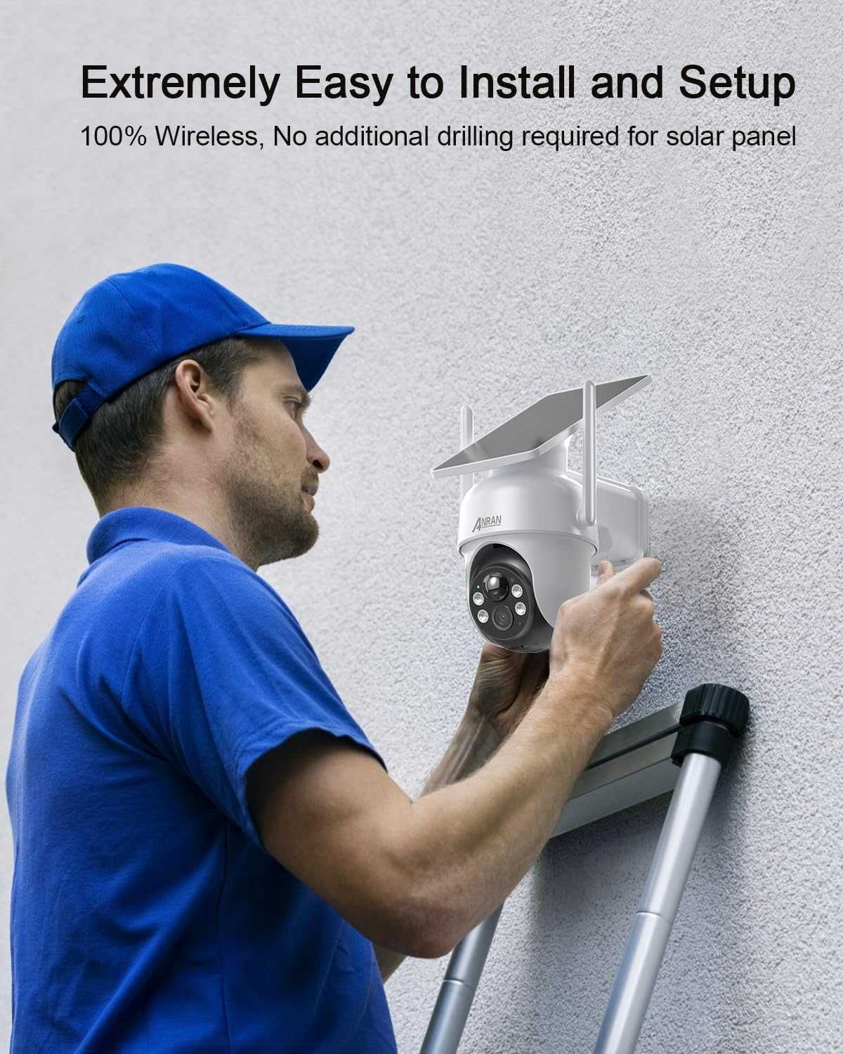 Kit CCTV 4 câmaras 4MP rotativas solar 360º com bateria WiFi noturna