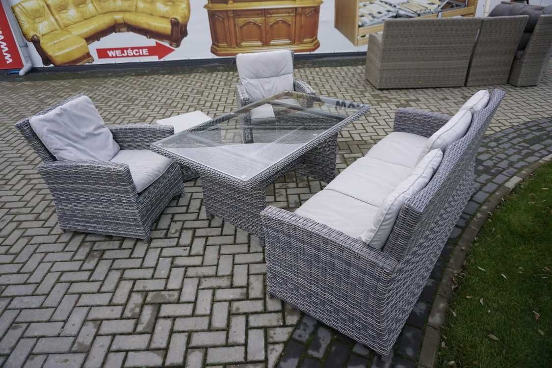 Zestaw z Technorattanu Sofa 3 osobowa + 2 Fotele + Stół + Pufa (w-978)