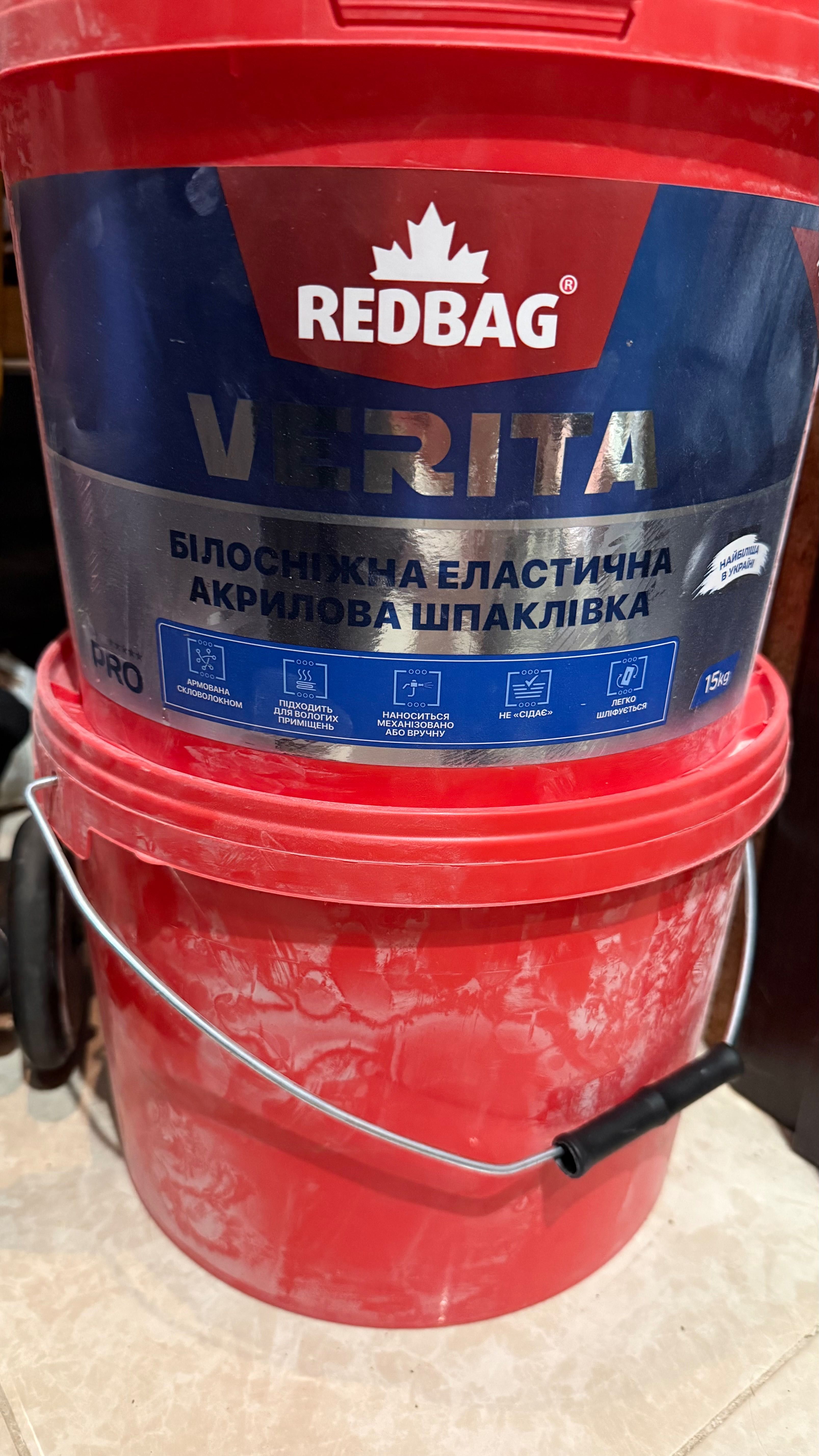 Шпаклівка акрилова еластична білосніжна VERITA RED BAG 15 кг