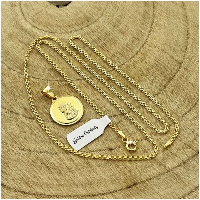 Złoty Łańcuszek Bismark + Medalik Matka Boska Częstochowska 925/585 Ch