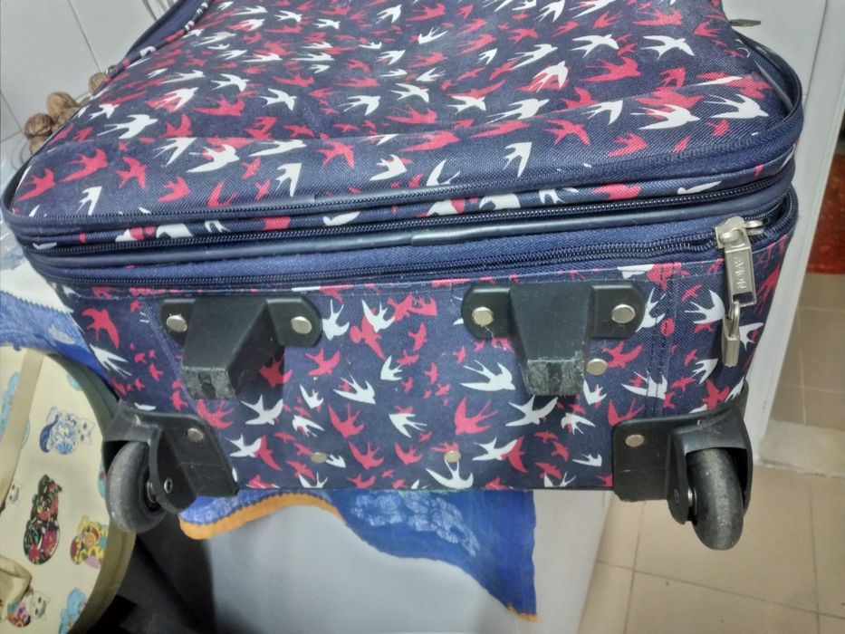 Mala de viagem azul e vermelho