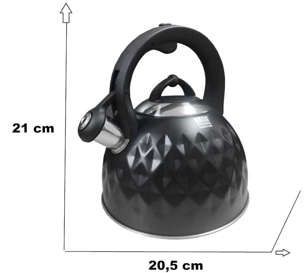 BASS POLSKA Czajnik Gwizdek Na Gaz Indukcję 3l Czarny Stal BH98053