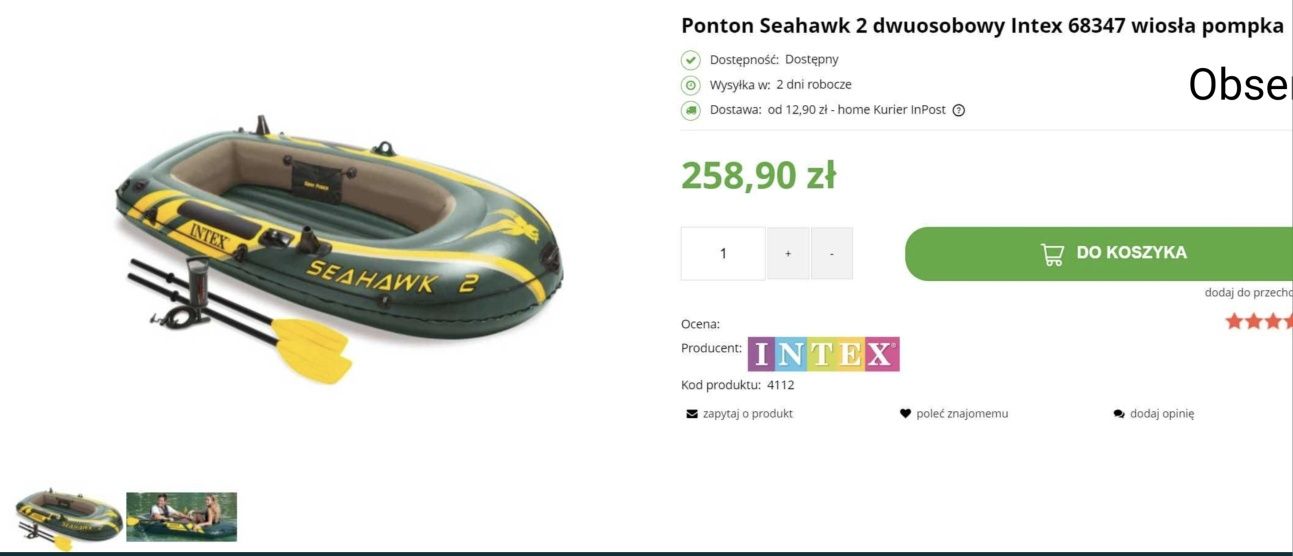 Ponton wędkarski NOWY seahawk 200 intex Bestway kolibri