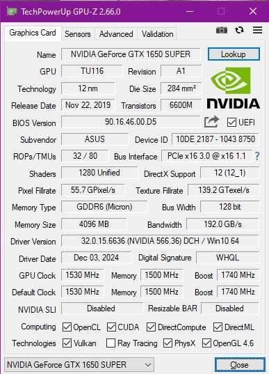 Karta Graficzna ASUS GTX 1650 Super ROG Strix Gaming 4GB GDDR6