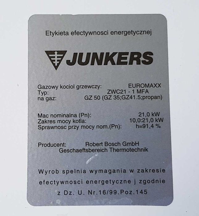 Gazowy kocioł grzewczy Euromaxx Junkers ZWC21-1MFA moc 10/21 KW