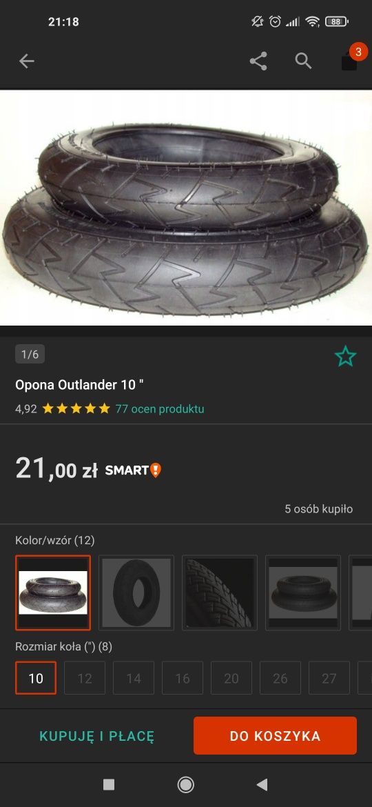 Jedna Opona 10' x 1.75 OUTLANDER do wózków dziecięcych