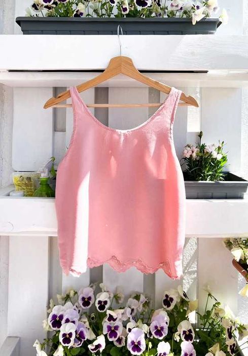 Wiskozowy koralowy różowy krótki top crop top z ażurowym dołem H&M 38
