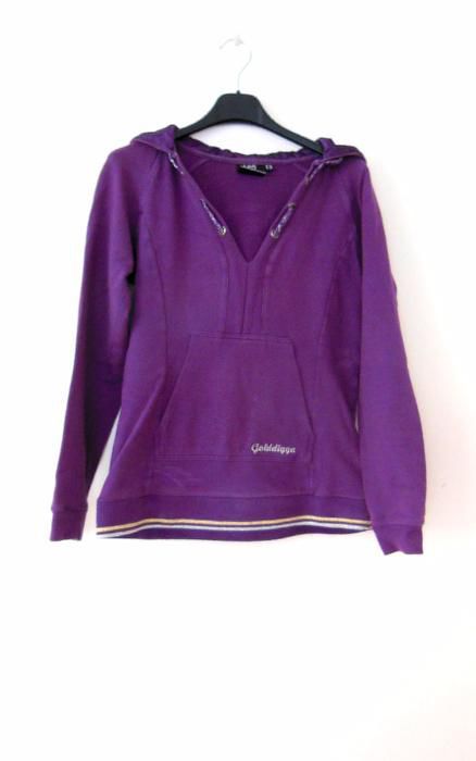 Goldiga fioletowa bluza z napisami modna swag bluzka z kapturem 36 38