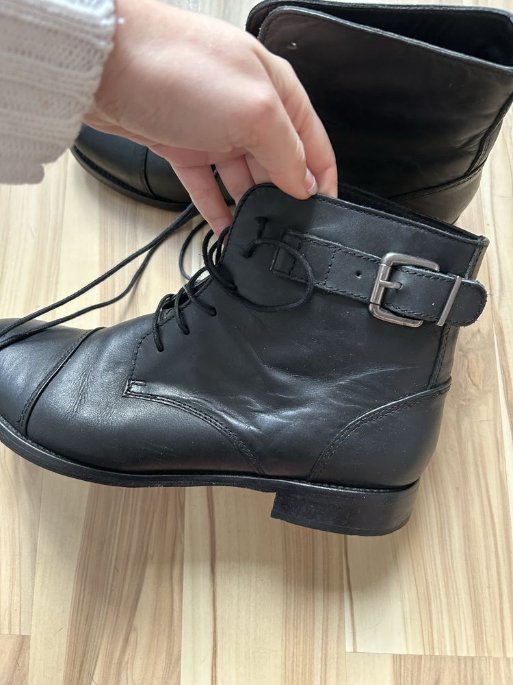Skórzane botki prima moda skóra naturalna czarne za kostke klasyczne