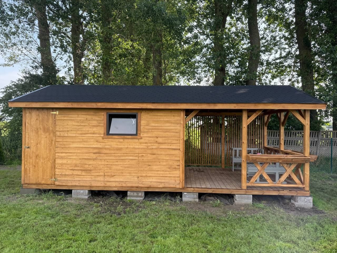 Domek letniskowy, narzędziowy drewniany 7×3 m Montaż w cenie
