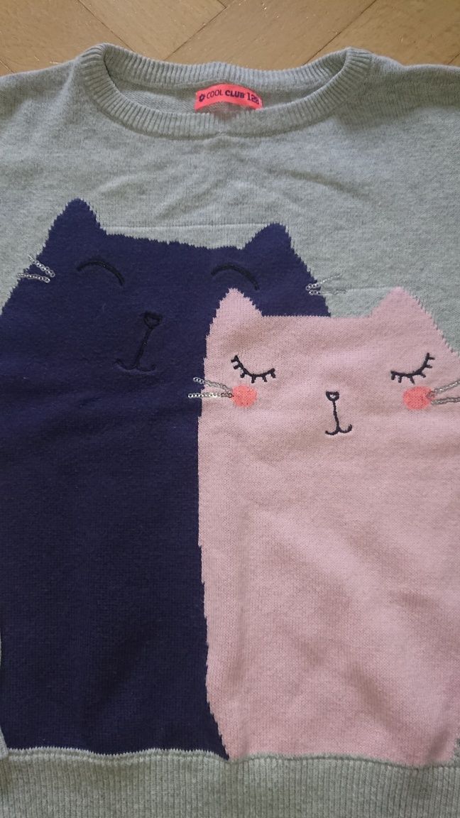 Sweterek dla dziewczynki koty r.128 Cool Club stan bardzo dobry