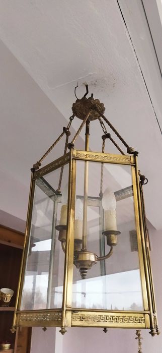 Люстра фонарь бронзовая.На 3 лампочки.Старинная.60х30 см.Франция