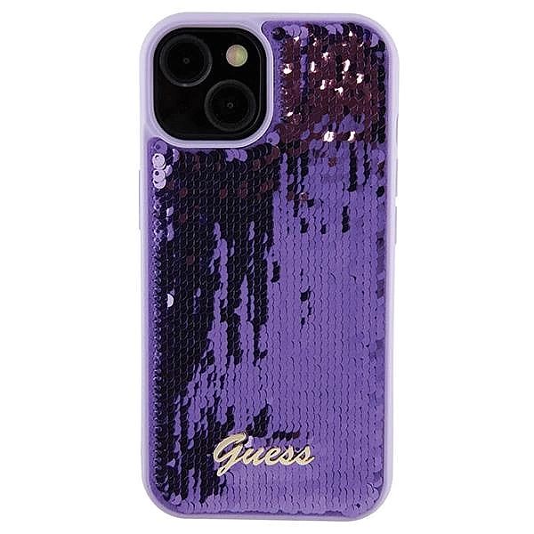 Etui Guess Sequin Script Metal na iPhone 15 - fioletowe