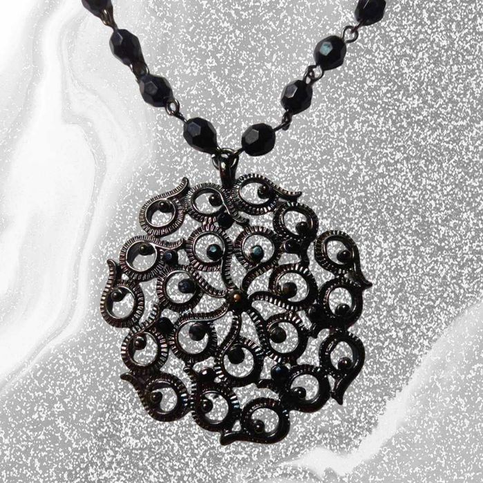 Эффектный Набор украшений из черных бусинок - Колье, Сережки, Кольцо