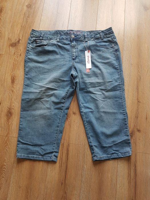 52 6XL Sheego rybaczki damskie spodenki jeans bermudy dżinsowe plus si