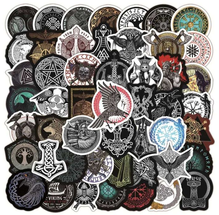 Набор стикеров 50 шт виниловые наклейки викинги древние символы