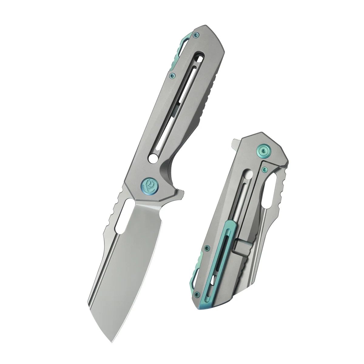 Nóż składany Kubey KB Knives Atlas Gray Titanium, Beadblasted M390 by