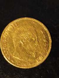 Zlota moneta 5 Frankow Napoleon 3 , 900 proba 1860 roku.