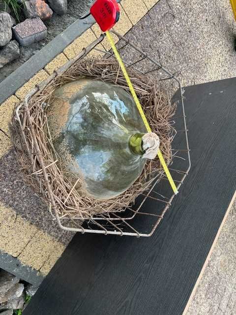Szklany GĄSIOR, BALON w metalowym koszu na wino, soli, nalewki 30 l.
