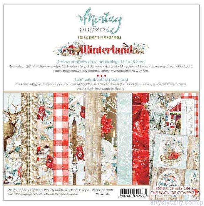 Zestaw papierów do scrapbookingu Mintay 15x15cm - Winterland - NOWY