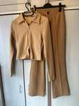 Shein świetny komplet, spodnie wysoki stan + bluzka S camel