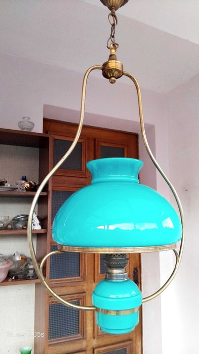 Люстра электрическая.Латунь,голубое стекло.95х45см.Франция