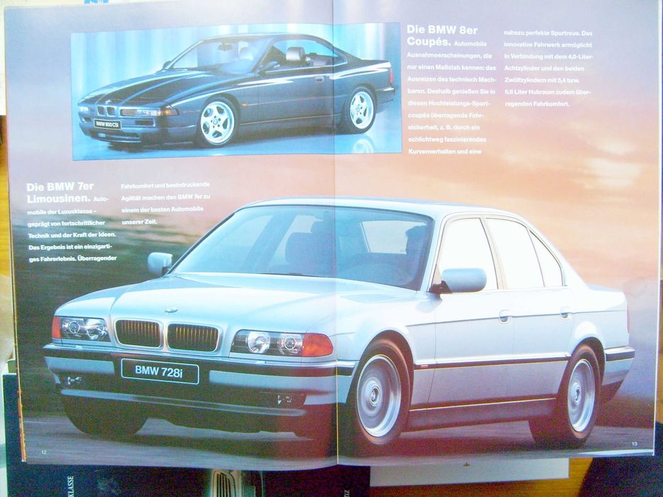 BMW 1996 (2/95) 3 E36, 5 E34, 5 E39, 7 E38, 8 E31 prospekt 24 str. BDB