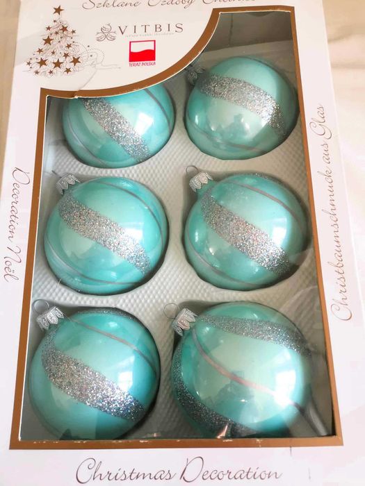 Bombki szklane lazurowe turkusowe 6 sztuk