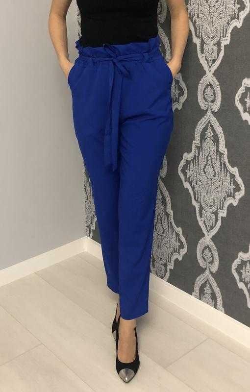 Літні стильні жіночі брюки з високою талією, темно-сині, 44 р М розмір