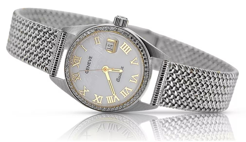 Zegarek damski z białego złota 14k z BRYLANTAMI lwd078wdpr&lbw003w Poz