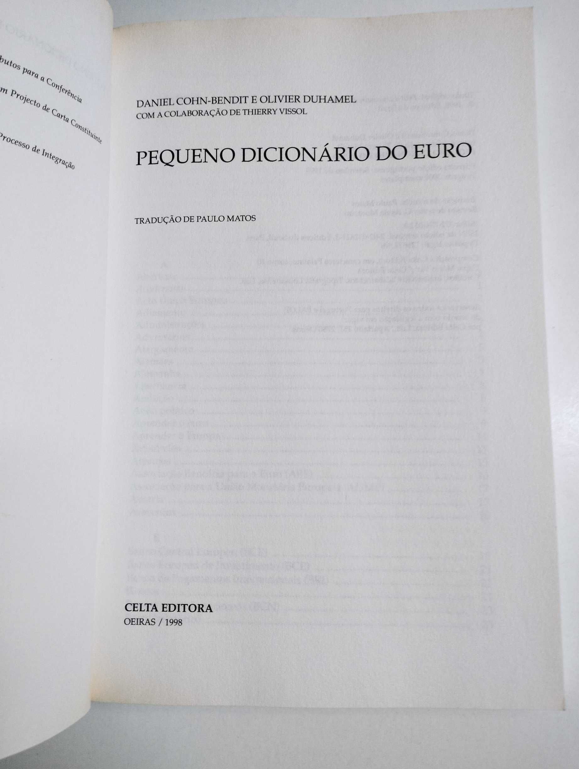 Livros. Olhos nos Olhos. Dicionário do Euro. Constituição para Europa