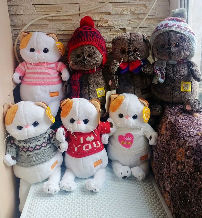 Мягкая игрушка кот Басик и кошечка Лили в одежде качественные