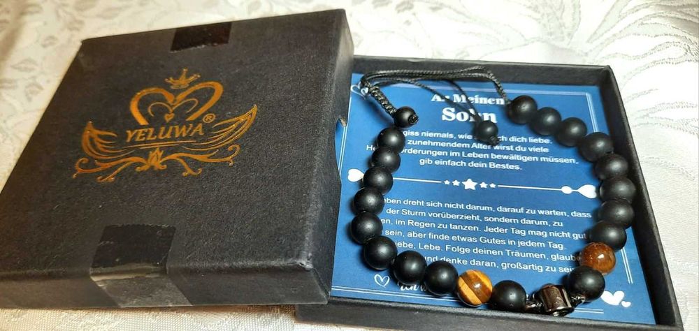 Чоловічий браслет з натуральних каменів чорний агат, тигрове око