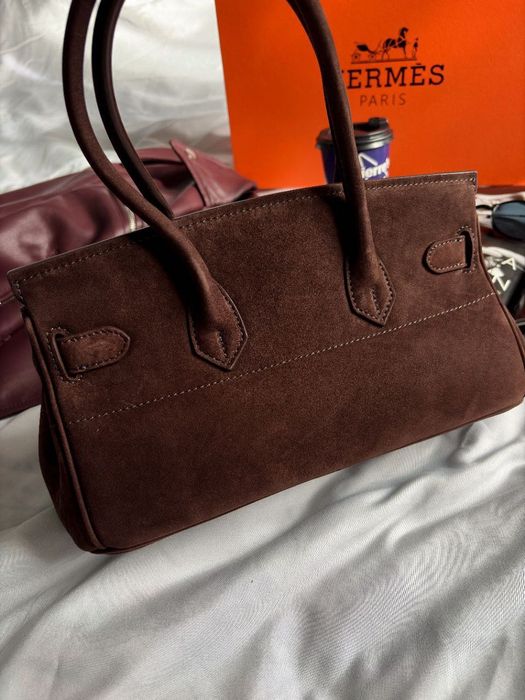 Сумка Hermes Birkin 30 замша | шоколадна, коричнева | срібна фурнітура