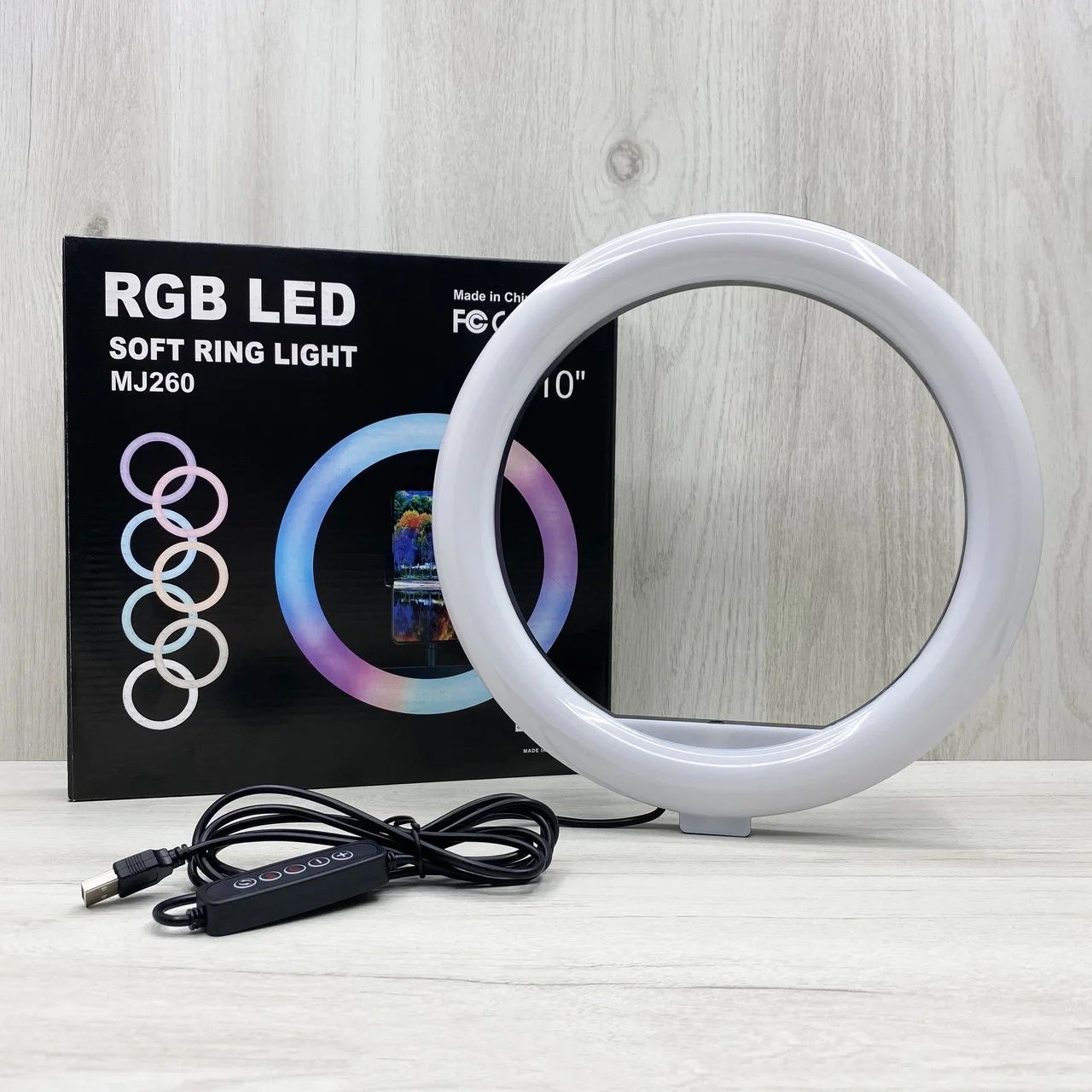 Кольцевая светодиодная лампа RGB LED MJ260 26 см с держателем телефона