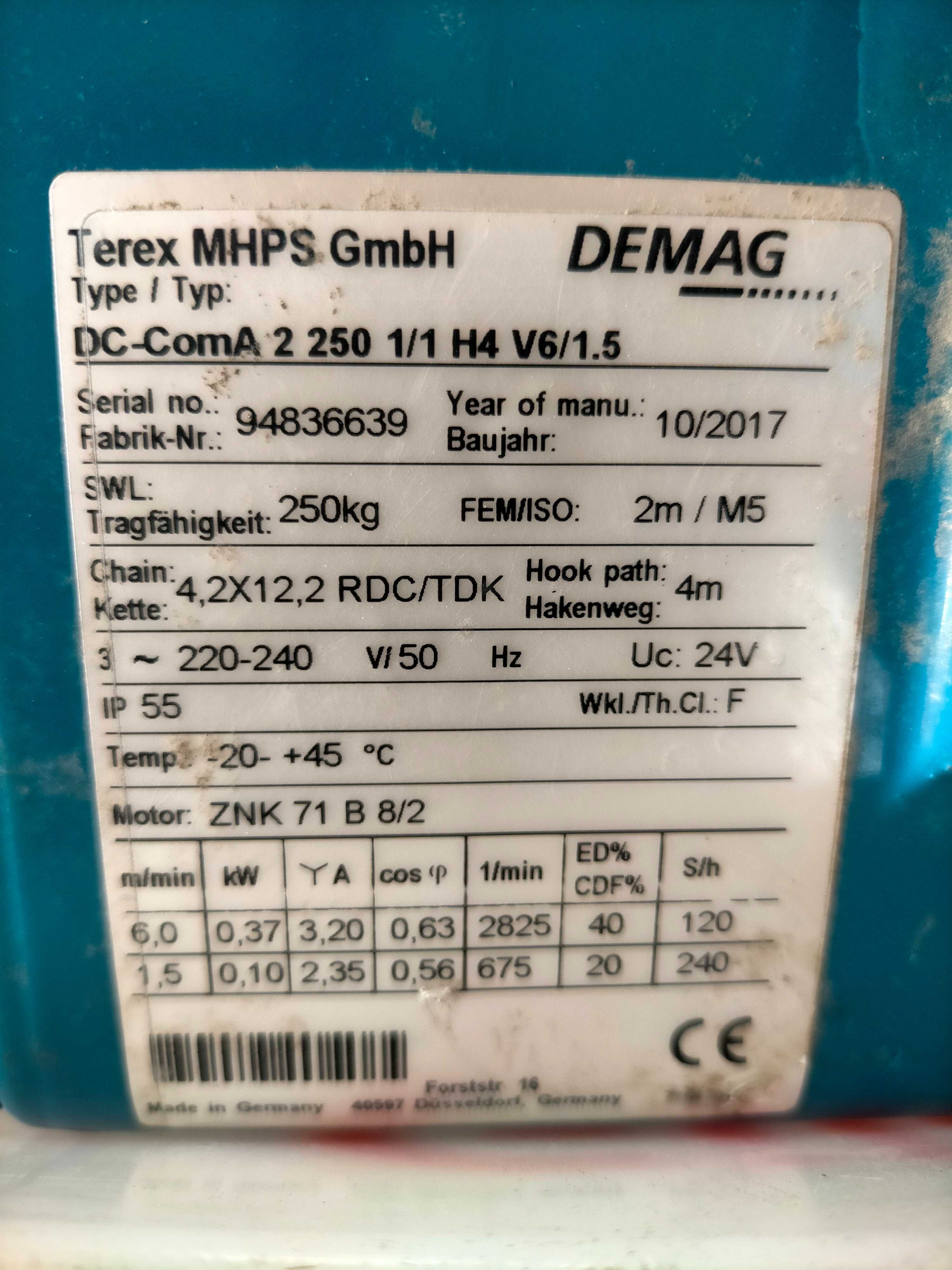 Wciągarka elektryczna wciągnik Demag DC-Coma 2 250