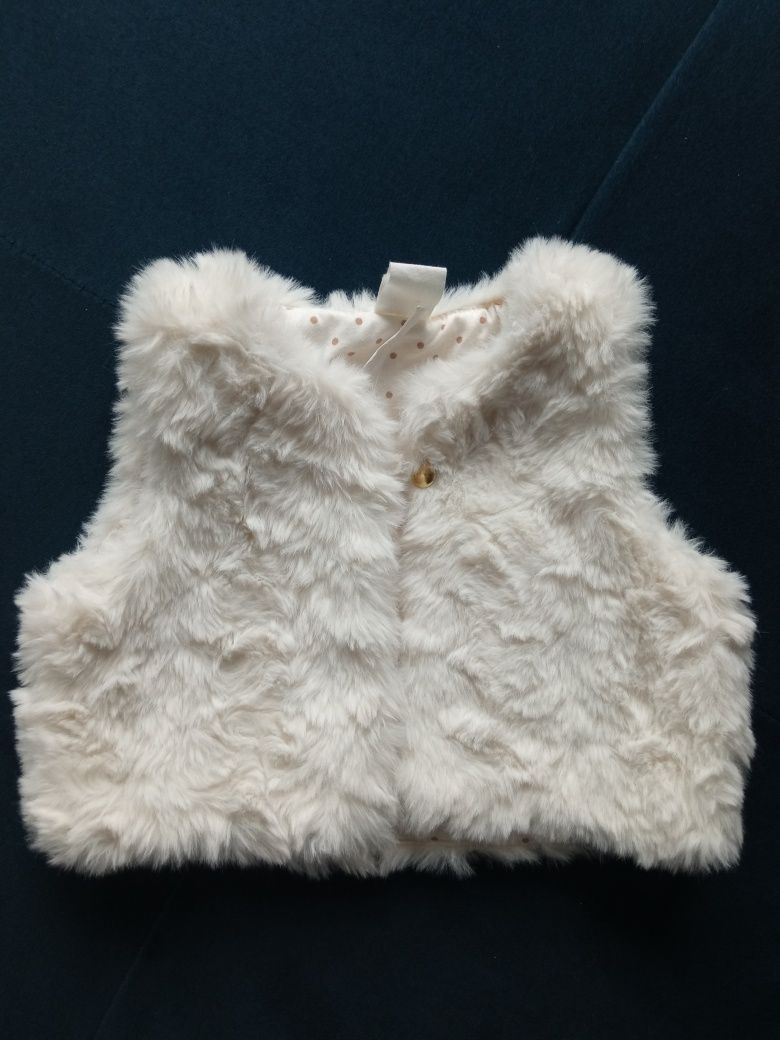 Nowa kamizelka futerko białe H&M r. 74 6-9mcy, świąteczne futerko
