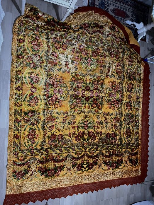 gobelin makata cherubiny i róże jedwab aksamit lata 50/60 dywan włochy