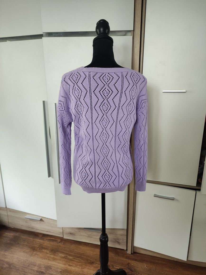 Sweter lilowy ażurowy rozpinany