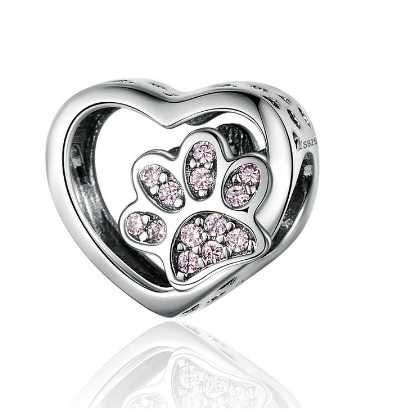 Charms Do Pandora Łapa Pies Odcisk Serce Love S925 Srebro