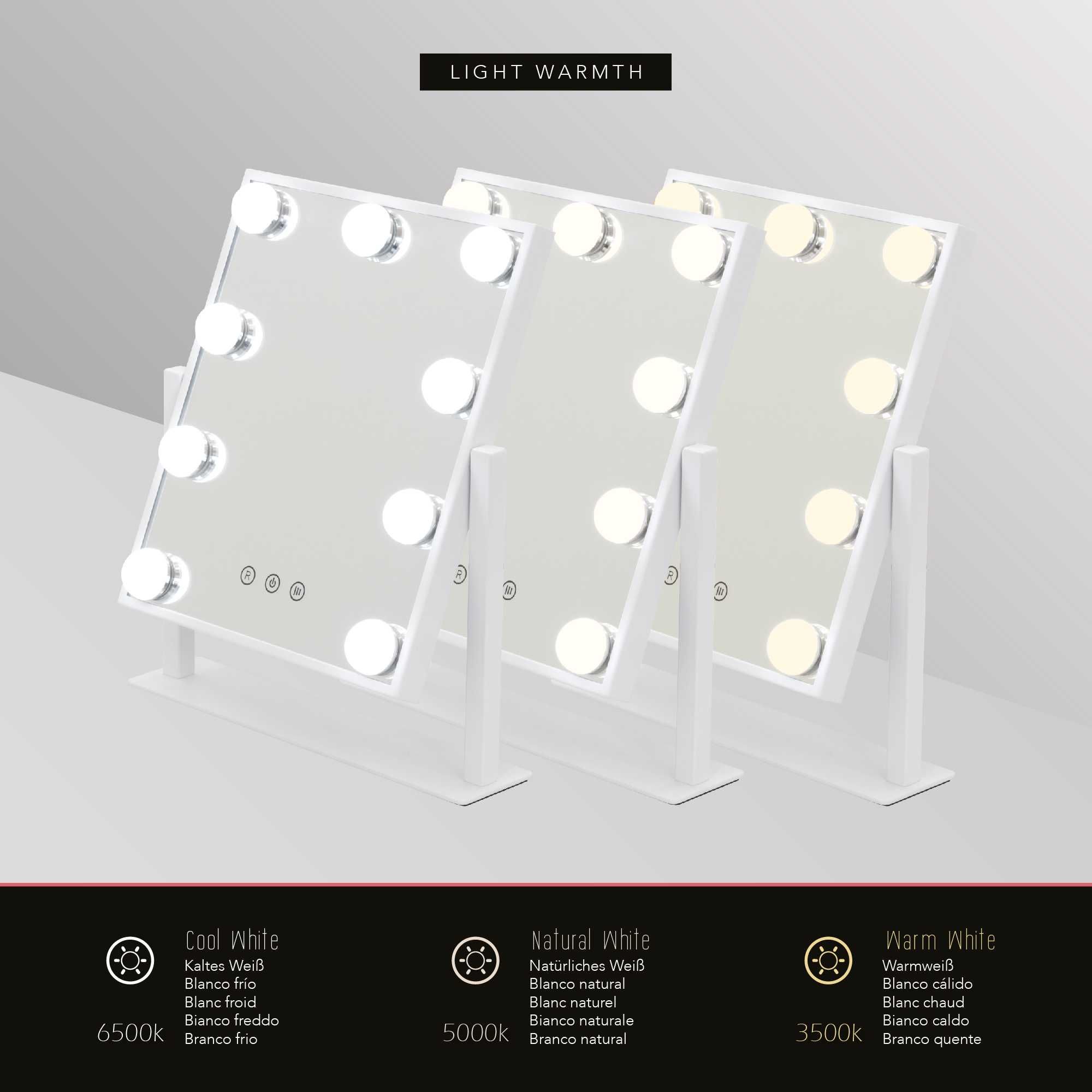 Espelho de Maquilhagem com 9 Lâmpadas de Luz LED - Branco ou Preto