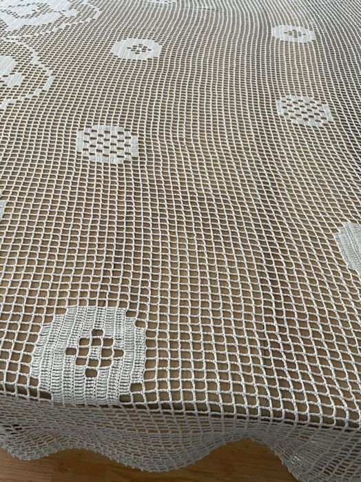 Firana bawełniana biała, stara ręczna robota vintage